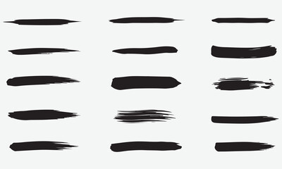 Collection of twelve black ink brush strokes on a light gray background paint