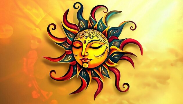 Vibrant watercolor artwork representing the sun for cultural celebration.