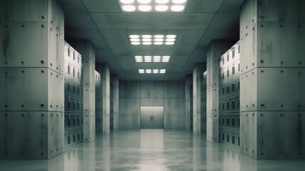 Modern Industrial Storage Room with Concrete Walls and Bright Lights