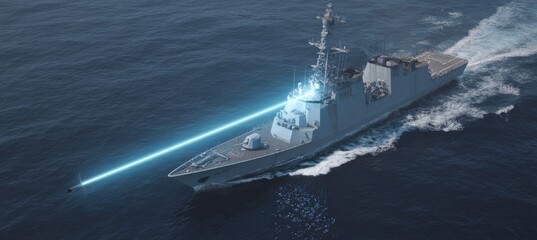 Ship with laser attack or defense weapon. Generative AI technology.	
