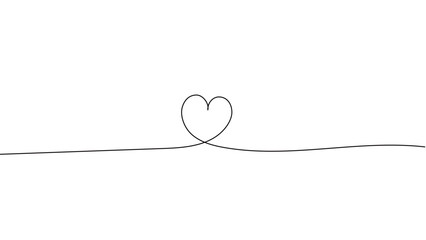一筆書きのハートの線画。一本の黒い糸が真っ直ぐに伸び中央でハートを紡ぐデザイン。愛情のシンボル背景。編集可能なベクター素材