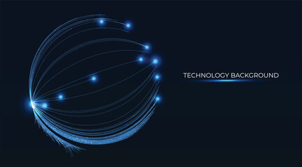 Vibrant Fiber Optic threads elegantly form a circle of multiple pulsing light lines, orbiting like a cosmic galaxy in a glowing bright blue universe. Sleek futuristic tech concept. Wavelengths © Isasoulart