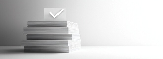 Document Stack with Checkmark Symbol on Minimalist Background