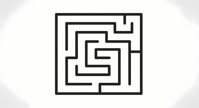 Black labyrinth maze on white background
