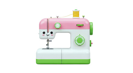 Cute Cartoon Sewing Machine with Pink and Green Accents