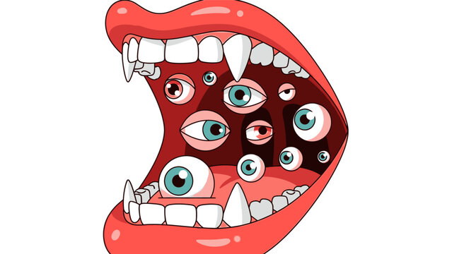 Mouth with Eyes and Sharp Teeth Illustration.