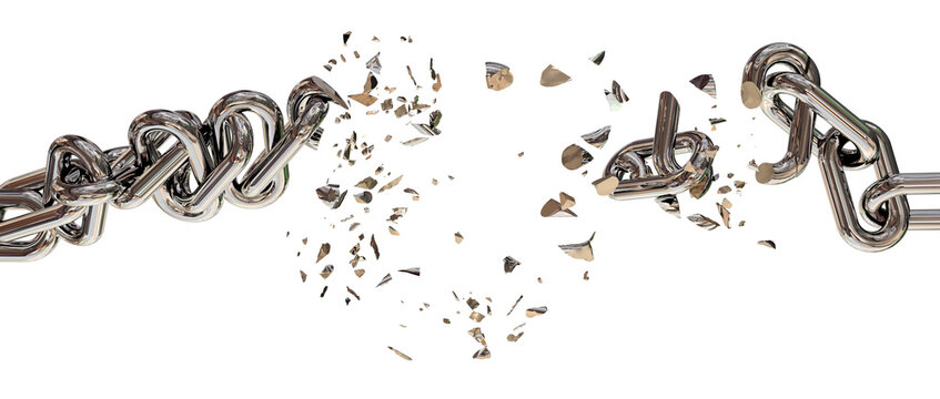 chain breaking in parts isolated for background - 3d rendering