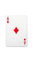 Obraz premium Professional close-up of a red suit Ace of Diamonds playing card isolated against a plain bright white surface.