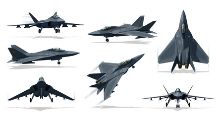 Military Aircraft Set with Various Fighter Jets.