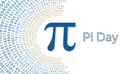 A graphic illustration celebrating Pi Day with a blue pi symbol and digits on a white background, conveying mathematics awareness and STEM education in a colorful, circular design. © Mukhamad