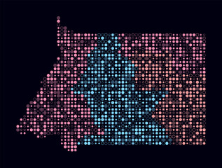 Fototapeta premium Equatorial Guinea, shape of the country build of colored cells. Digital style map of the Equatorial Guinea on dark background. Small size circle blocks. Simple vector illustration.