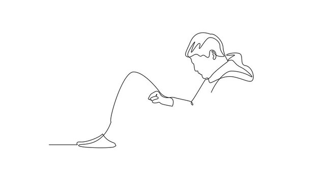 Man Reading Book Floor. Reading book in cozy corner Concept. Single line draw design Video 4k. Footage graphic illustration