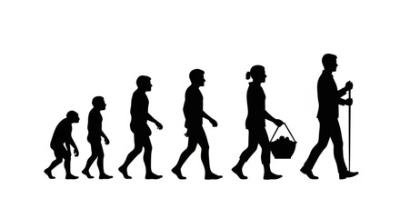 Obraz premium Human evolution from ape to modern adult silhouette illustration walking daily life aging growth concept