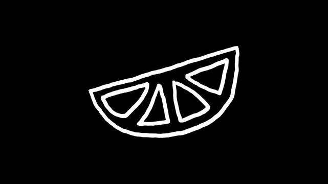 Lemon Slice Scribble Loop Video on Black Background, Orange, Citrus, Fruit, Juice, Fresh, Vitamin, Food