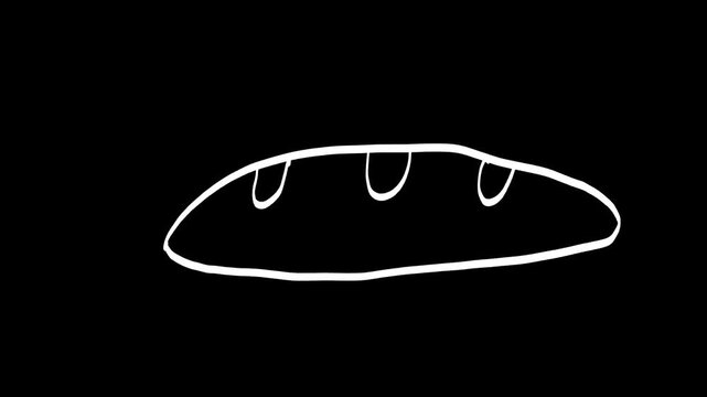 Bread Loaf Scribble Loop Animation on Black Background, Baguette, Bakery, Food, Homemade, Dough, Wheat, Pastry