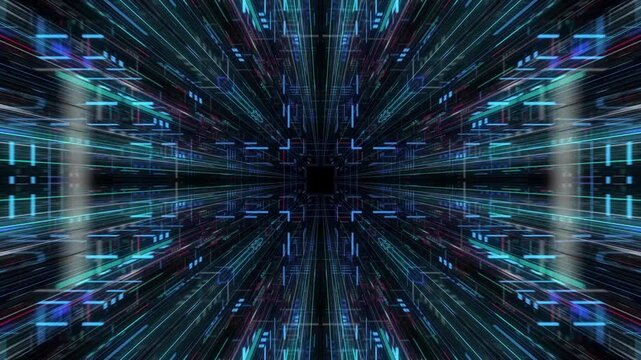 Abstract digital cyberspace motion background. Technology Tunnel, Digital Lines, Big Data, Information Flow. block chain, server, hi-speed internet.