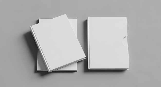 Blank White Book and Slipcase Mockup Presentation | Minimalist Custom Branding Stationery Template | Empty Hardcover Journal Cover Design Display | Sleek Corporate Identity Product Packaging 