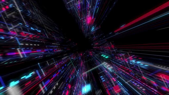 Abstract digital cyberspace motion background. Technology Tunnel, Digital Lines, Big Data, Information Flow. block chain, server, hi-speed internet.