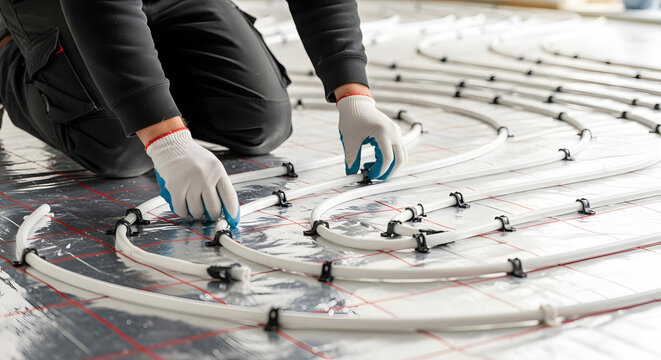 Professional Radiant Floor Heating Installation | Underfloor Heating System Setup | Energy-Efficient Home Renovation | Hydronic Piping Laying Process