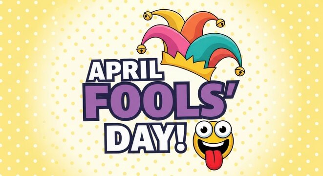 April fools day celebration with colorful jester hats and smiling face