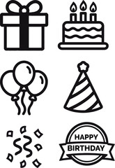 Fototapeta premium Set of 6 black birthday icons vector