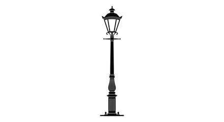 A solitary black lamp post stands prominently against a white background a striking silhouette high quality professional detailed © nhpvect02
