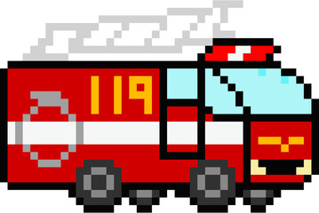 소방차, 119, fire engine, 소방관, 관공서, pixel, illustration, digital, pixel art, police car pixel art, y2k, y2k decoration © Mia