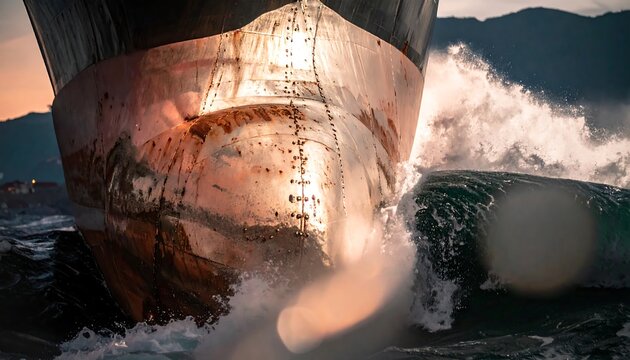 Seafaring Majesty: A colossal ship fearlessly cuts through tumultuous waves, embodying the raw power and indomitable spirit of maritime voyages. 