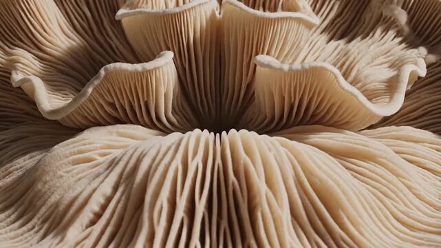 Detailed macro shot revealing the delicate, wavy patterns of mushroom gills