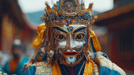 Obraz premium Masked Dancers Performing at a Tsechu Festival in Paro, Bhutan