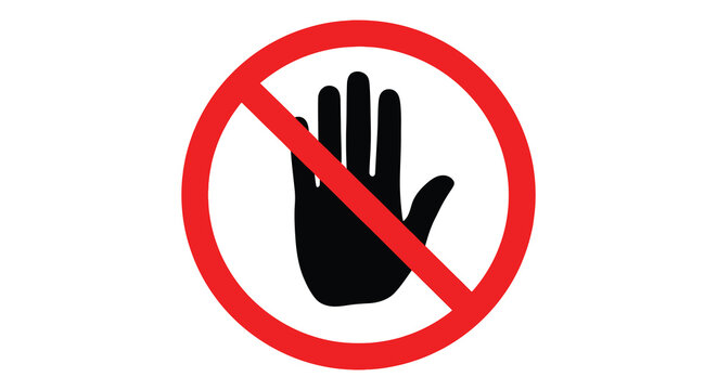 A striking red prohibition sign featuring a black hand gesture within a circle a clear silhouette high quality