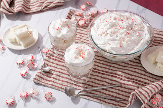 Christmas dessert. Peppermint spinge cake