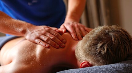 Naklejka premium Relaxing Massage Therapy Session for Stress Relief and Muscle Relaxation in Spa Environment
