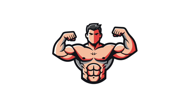 Muscular Cartoon Man Flexing Muscles.