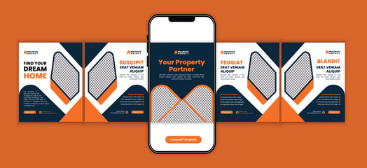 Modern Home for Sale Real Estate Social Media  microblog carousel post Design Template