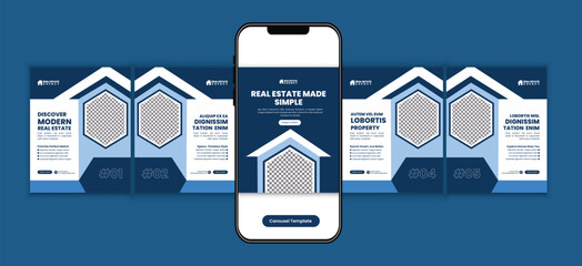 Modern Home for Sale Real Estate Social Media  microblog carousel post Design Template