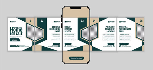 Modern Home for Sale Real Estate Social Media  microblog carousel post Design Template
