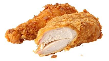 Fototapeta premium Crispy fried chicken drumstick and thigh piece isolated on white background