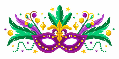 A colorful mardi gras mask and decorative elements arrangement © Dipu