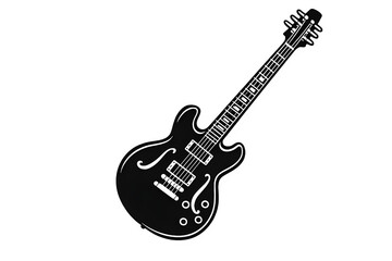 Naklejka premium A minimalist black and white illustration of an electric guitar, featuring white outlines on a pure black background, highlighting the instrument's iconic shape.