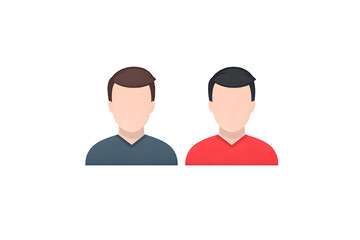 Fototapeta premium Two generic male user avatar icons, one with brown hair and a blue shirt, the other with black hair and a red shirt, against a black background.