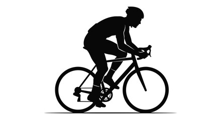 Naklejka premium A dynamic black silhouette depicts a cyclist intensely focused on riding a road bike silhouette high quality professional
