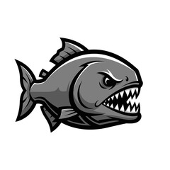 Naklejka premium Detailed Grayscale Illustration of an Aggressive Piranha Profile