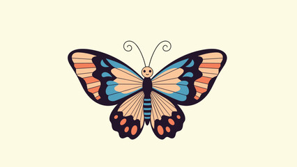 Obraz premium Beautiful butterfly with colorful orange and blue patterns on its wings centered against a soft cream colored background.