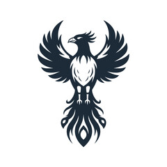 Fototapeta premium Minimalist Black Phoenix Bird Icon with Symmetrical Wings