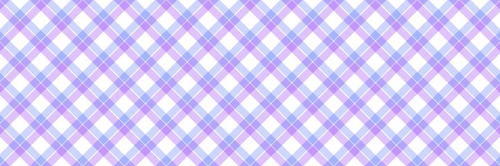 Seamless purple and blue diagonal gingham plaid pattern on white background. Pastel tartan check texture for fabric, wrapping paper, or digital scrapbooking. 
