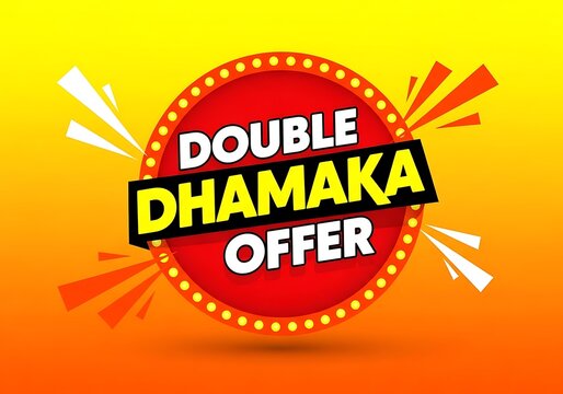 Exciting double dhamaka offer announcement with vibrant colors and dynamic design elements.