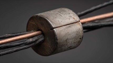 Close-Up of a Metal Component with Wires, Highlighting Industrial Design and Engineering Detail in a Dark Background
