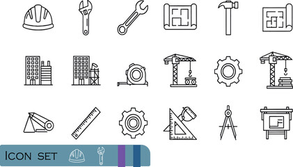 Fototapeta premium Print Professional Architecture and Construction Icon Set Featuring Engineering Tools Blueprints Cranes and Building Development Symbols
