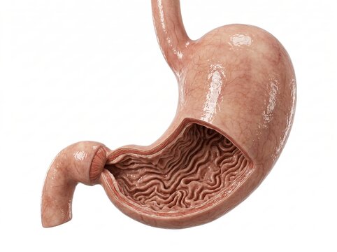 Realistic Human Stomach Anatomy Cutaway Illustration Isolated on White Background